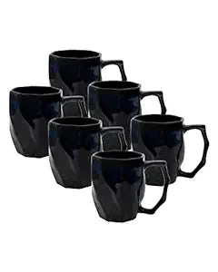 Black Hexagon Handmade Irish Coffee Tea & Beer Mugs,Altered Glaze Latte Cups, Strips