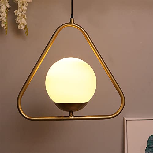 Mid Century Modern Light Chandelier Lighting, White Frosted Glass Globe Lampshade Pendant Indoor Hanging Light Fixture, Golden Triangle