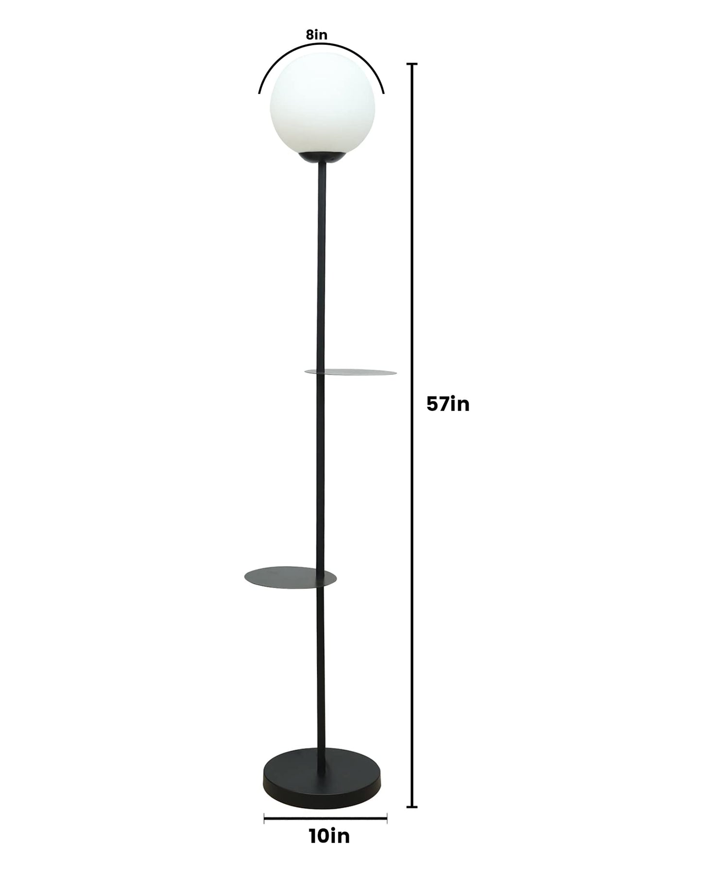 Homesake® Contemporary Duo Shelf Metal Floor Lamp for Living Room | Bedside Side Lamp for Living room Office Home Decor Standing Lamp | Black, White Globe (Black)