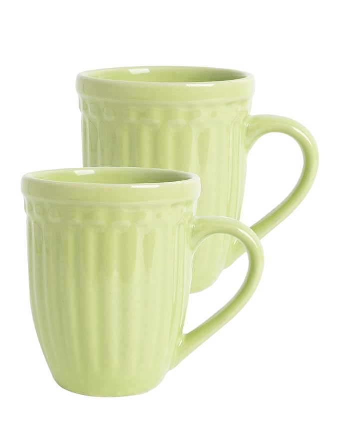 Mint green Handmade Irish Coffee Tea & Beer Mugs, Set of 2 Altered Glaze Latte Cups, Strips