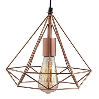 Copper Edison Filament Hanging DIAMOND Caged, E27 Holder,Ceiling Light for LED/Filament Bulb, Decorative, Urban Retro Style, Black Colour Metal