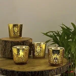 Mercury Silver T-light holder, Glass candle holder stand with free candles