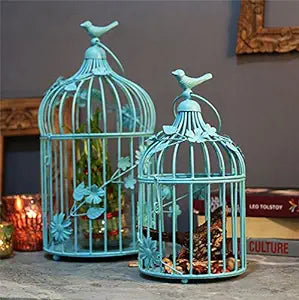 Hot Bird Cage with floral vine (Set of 2), with hanging chain