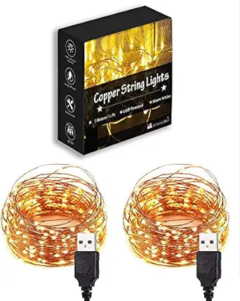 50-LED Fairy Copper String Lights 5m Waterproof, USB, Warm White