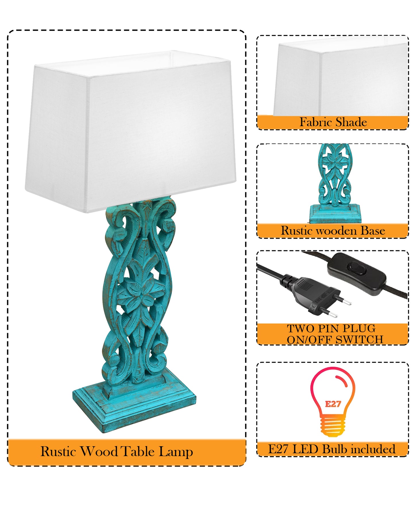 Sculptural Hand Carved Wood Table Lamp with Khadi Square shade