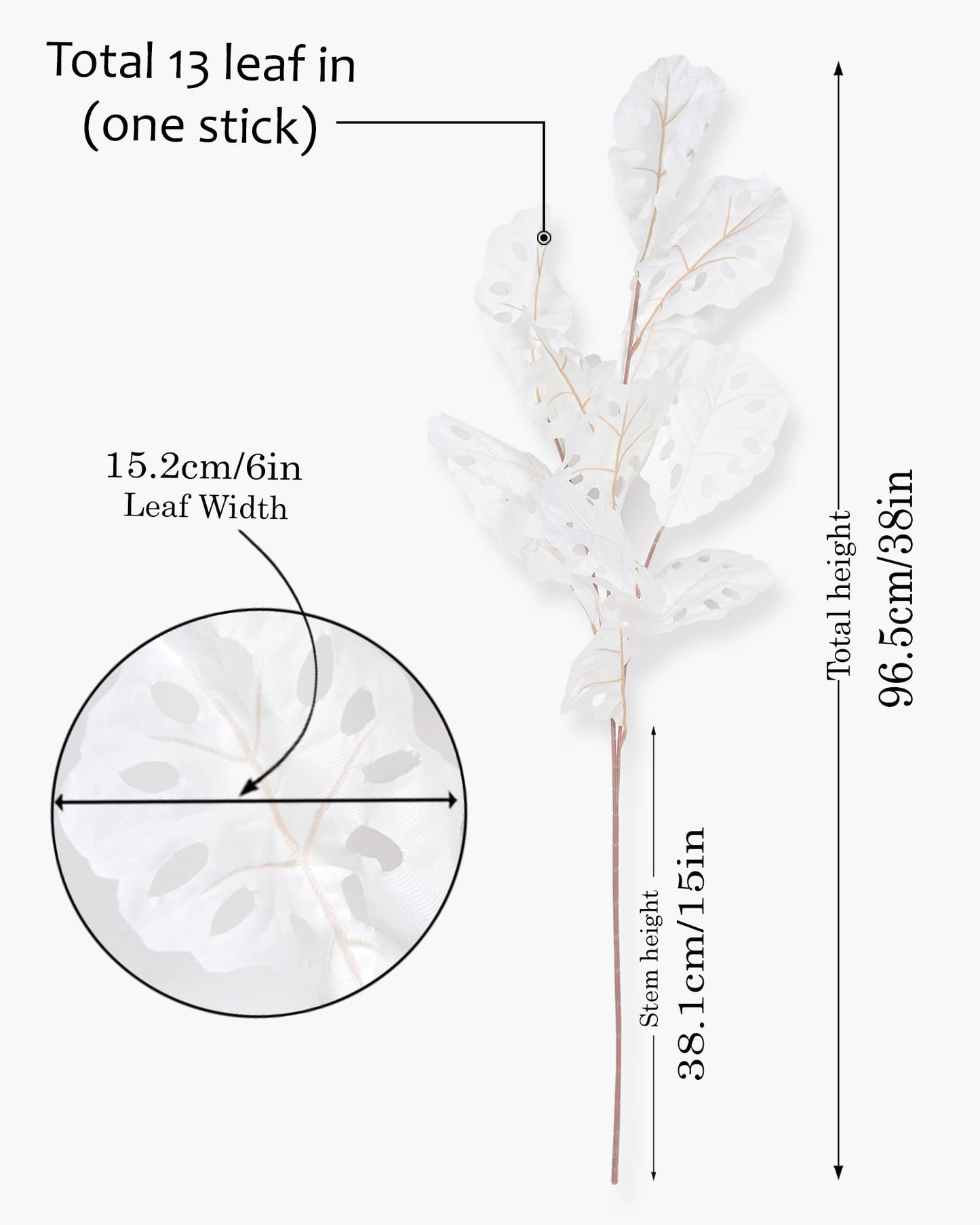 Homesake® Faux Long Monstera Leaf Stems, Set of 2 Artificial Branches with 5 Sticks Each, Pot Not Included, Decorative Plant for Vase, Tabletop, Living Room, Home Décor, Green