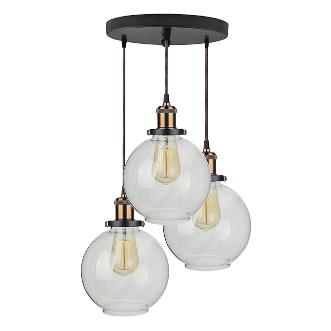3-Lights Round Cluster Chandelier Modern Glass Globe Hanging Light, Antique Socket, E27 Holder, Kitchen Island Ceiling Light URBAN Retro