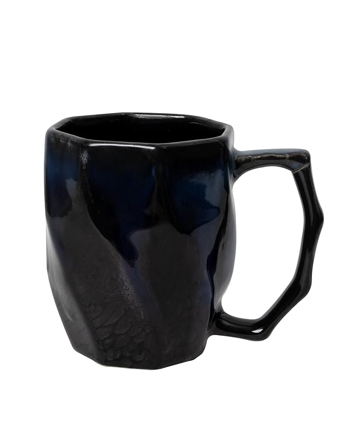 Black Hexagon Handmade Irish Coffee Tea & Beer Mugs,Altered Glaze Latte Cups, Strips