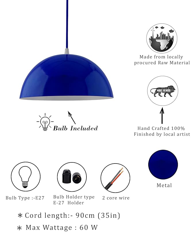 Metallic Glossy Pendant hanging light, hanging lamp 10"