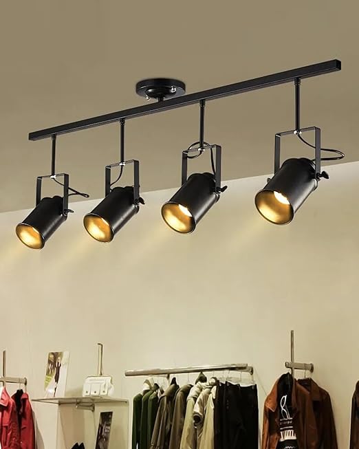 Industrial 4-Light Track Lighting Kit, Black Flush Mount Wall