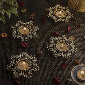 Crystal Floral Vine Tea Light Candle Holders, Decorative Diya for Wedding Coffee Table,Small 4" Dia