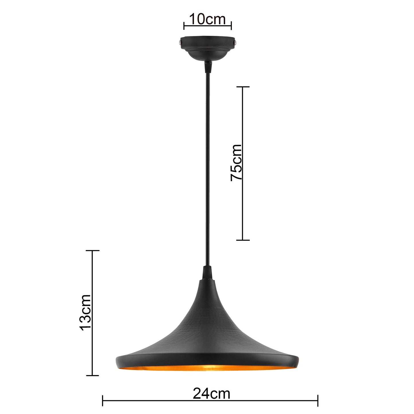 Homesake® E26/E27 Single Head Metal Danish Shade Pendant Vintage Hanging Ceiling Light, Black Set of 2