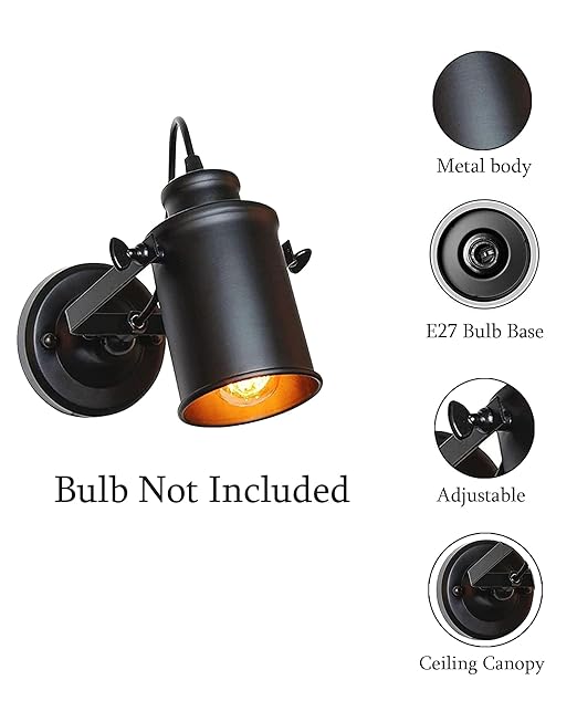 Industrial 1-Light Track Lighting Kit, Black Flush Mount Wall/Ceiling Spot Lights Fixture, Directional Ceiling Light for Kitchen,Dining Room, Living Room, Hallway, Bathroom, Cabinet