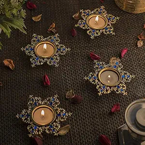 Crystal Tea Light Candle Holders, Twisted Flower Decorative Diya for Wedding Coffee Table,Small 4" Dia