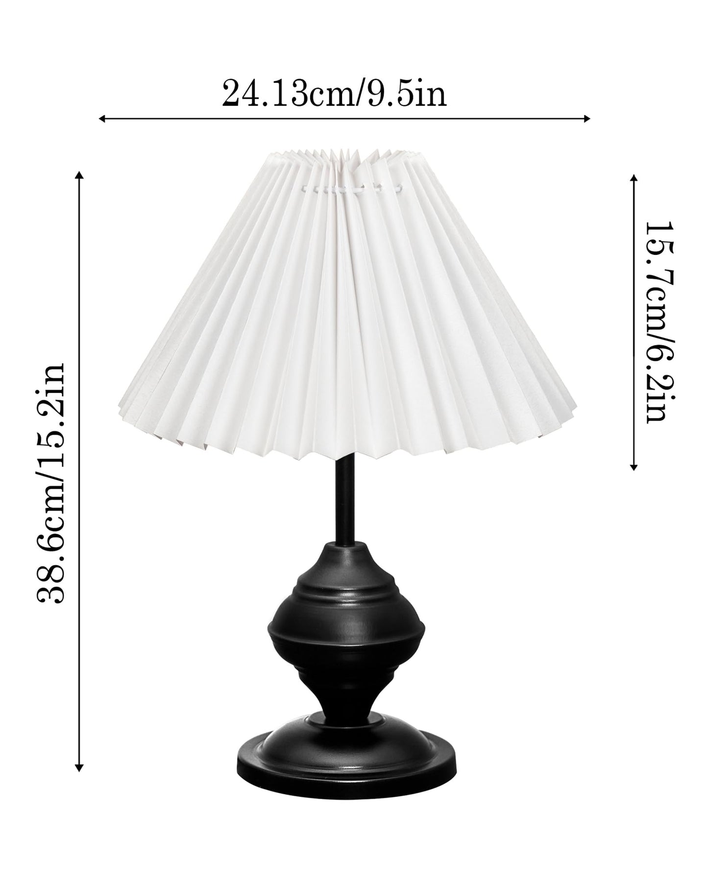 Bedside Black Metal Table Lamp with Fabric Shade, E27 holder, Urn, Pleated Jute Shade