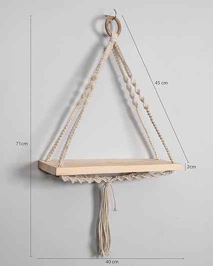 Macrame Wall Hanging Decor, Home Decor, Wall Shelves, Wall Hangings for Home Decoration, Wall Decor, Room Decor Items for Bedroom, Aesthetic Room Decor, Wall Hanging, Bedroom Decoration Items, Gift Items, Triangle Floating Shelf