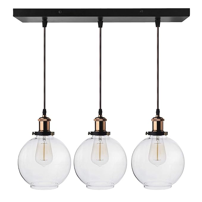 3-Lights Linear Cluster Chandelier Modern Glass Globe Hanging Light, Antique Socket, E27 Holder, Kitchen Island Ceiling Light URBAN Retro
