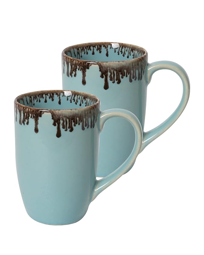 Turquoise Splash Handmade Irish Coffee Tea & Beer Mugs,Altered Glaze Latte Cups, Strips