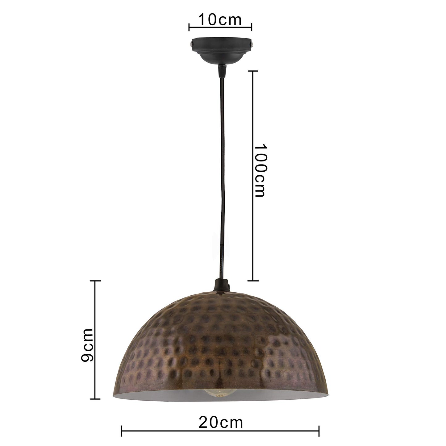 Antique copper hammered pendant, hanging lamp, 8''