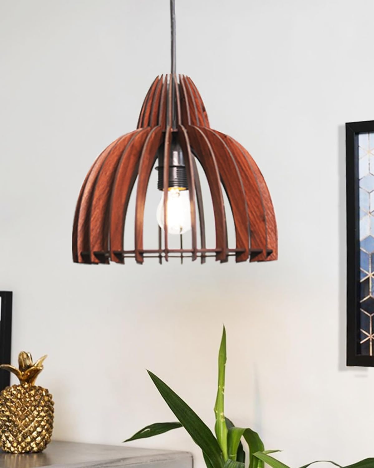 Wood Pendant Light, Mid Century Modern, Handmade, Ceiling Lamp