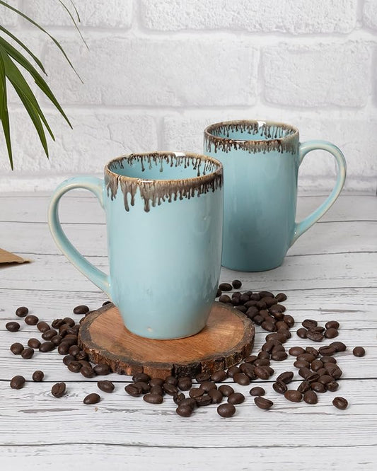 Turquoise Splash Handmade Irish Coffee Tea & Beer Mugs,Altered Glaze Latte Cups, Strips