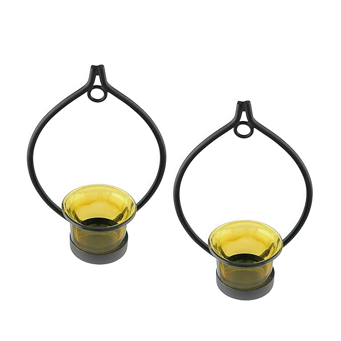 Set of 2 Decorative Black Eye Wall Sconce/Candle Holder With Glass and Free T-light Candles