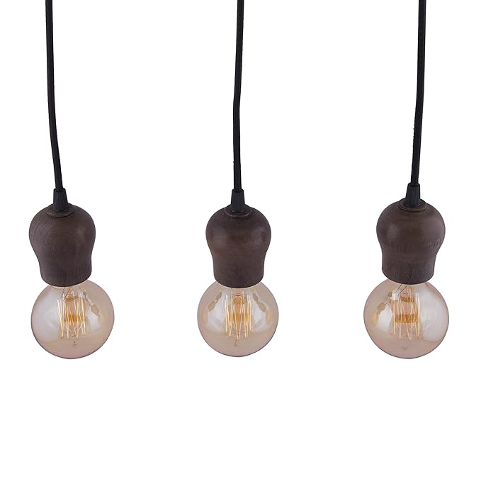 3-lights Linear Cluster Chandelier Edison Filament Wooden Bubble holder hanging Pendant Light, kitchen area and dining room light