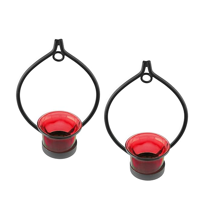 Set of 2 Decorative Black Eye Wall Sconce/Candle Holder With Glass and Free T-light Candles