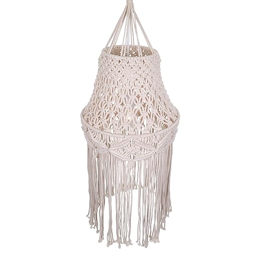 Macrame Lamp Shade Boho Hanging Pendant Light Cover,Handmade Woven Bohemian Decoration Chandelier Shade for Modern Office Bedroom Living Room Nursery Dorm, E27