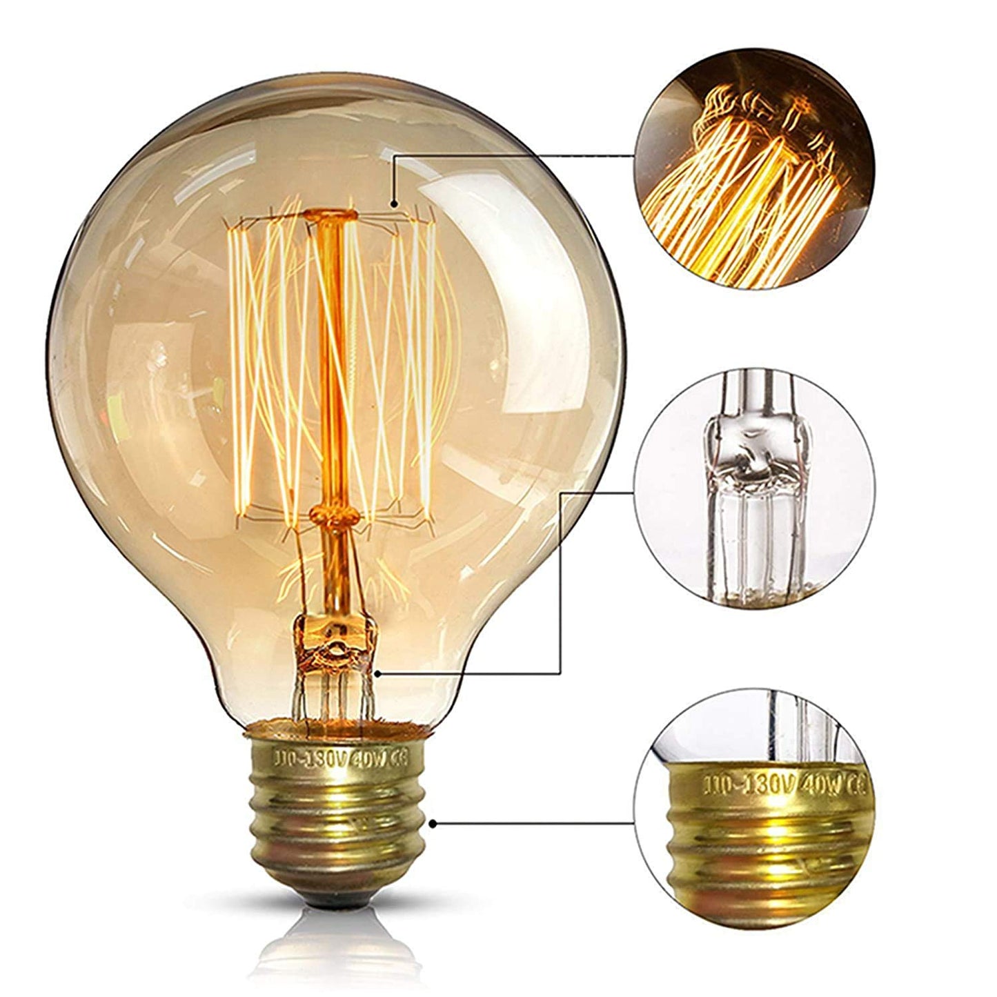 Globe Shape Edison Tungsten Filament Vintage Antique Light Bulb E27 G80