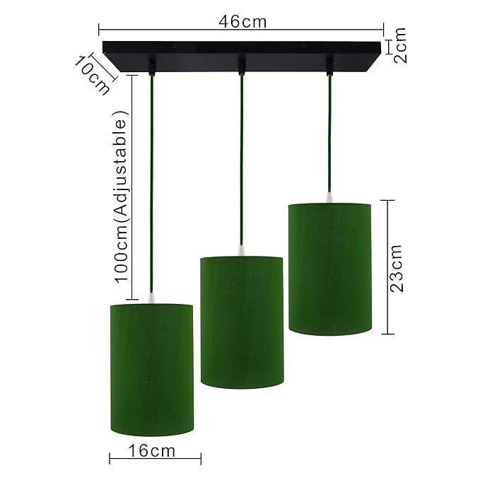 3-Lights Linear Cluster Chandelier Classic Cylinder Hanging Shade Pendant, Decorative, Black, Kitchen Area and Dining Room Light, LED/Filament Light