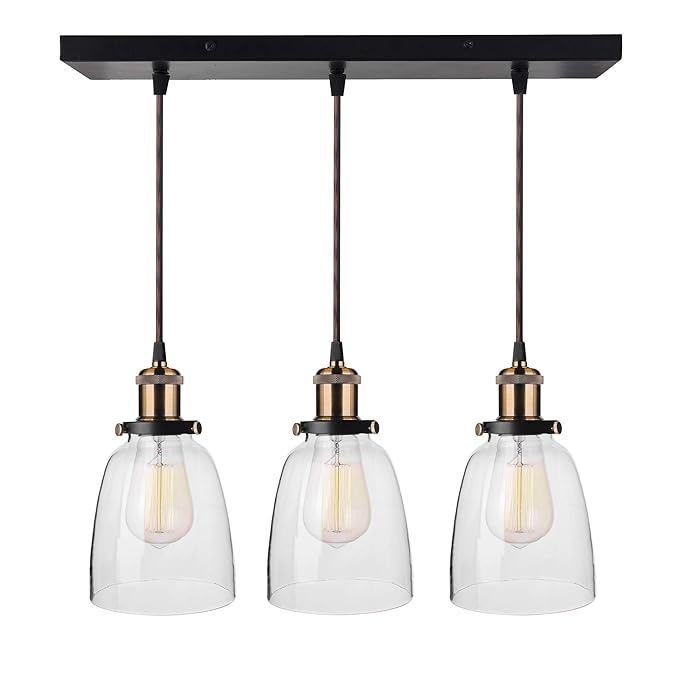 3-Lights Linear Cluster Chandelier Modern Bell Glass Shade Hanging Light, Antique Socket, E27 Holder, Decorative, Black, URBAN Retro, Nordic Style