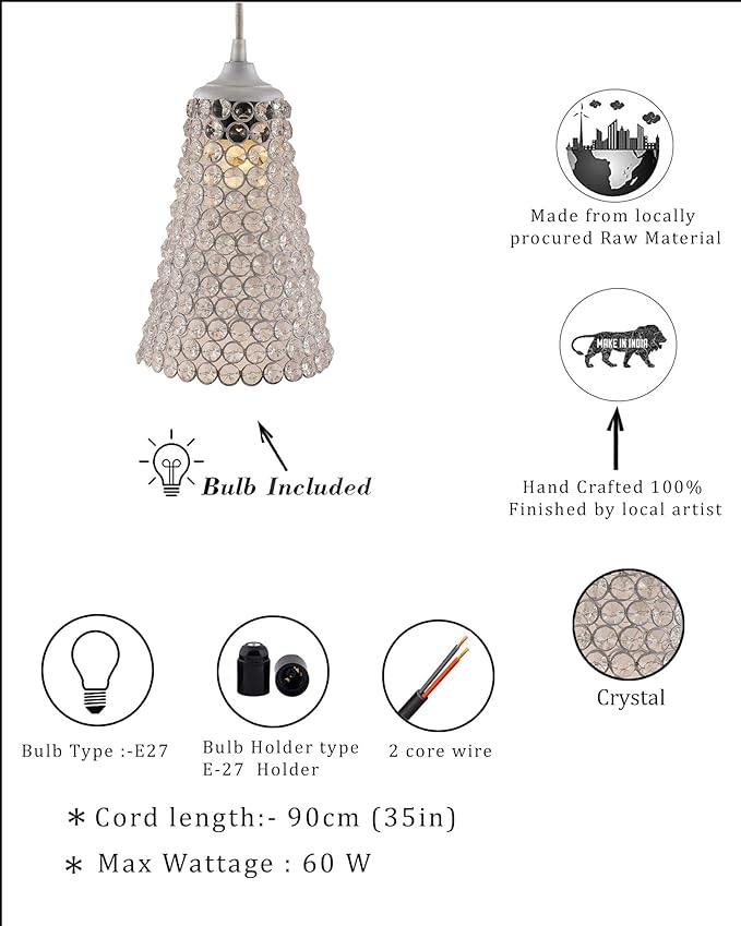 Crystal Cone Metal Lamps Hanging Lighting, Bohemian Iron Bar Pendant Light Crystal Light