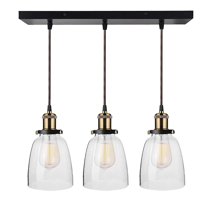 3-Lights Linear Cluster Chandelier Modern Bell Glass Shade Hanging Light, Antique Socket, E27 Holder, Decorative, Black, URBAN Retro, Nordic Style