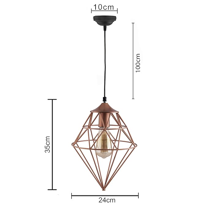 Copper Vintage Edison Filament Hanging Classic Gem , Rose Gold, E27 Hanging Ceiling Light for LED/Filament Bulb, Decorative Urban Retro Lighting