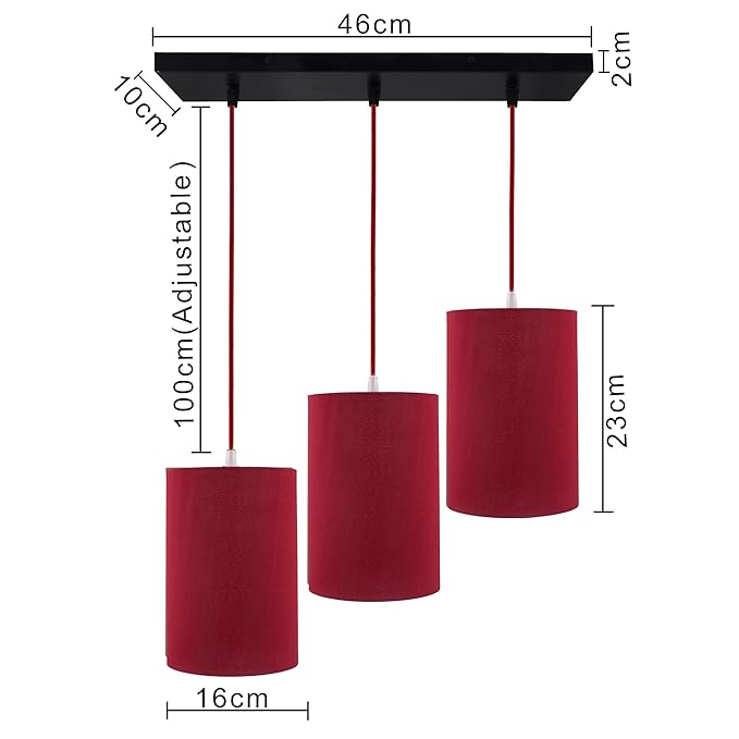 3-Lights Linear Cluster Chandelier Classic Cylinder Hanging Shade Pendant, Decorative, Black, Kitchen Area and Dining Room Light, LED/Filament Light