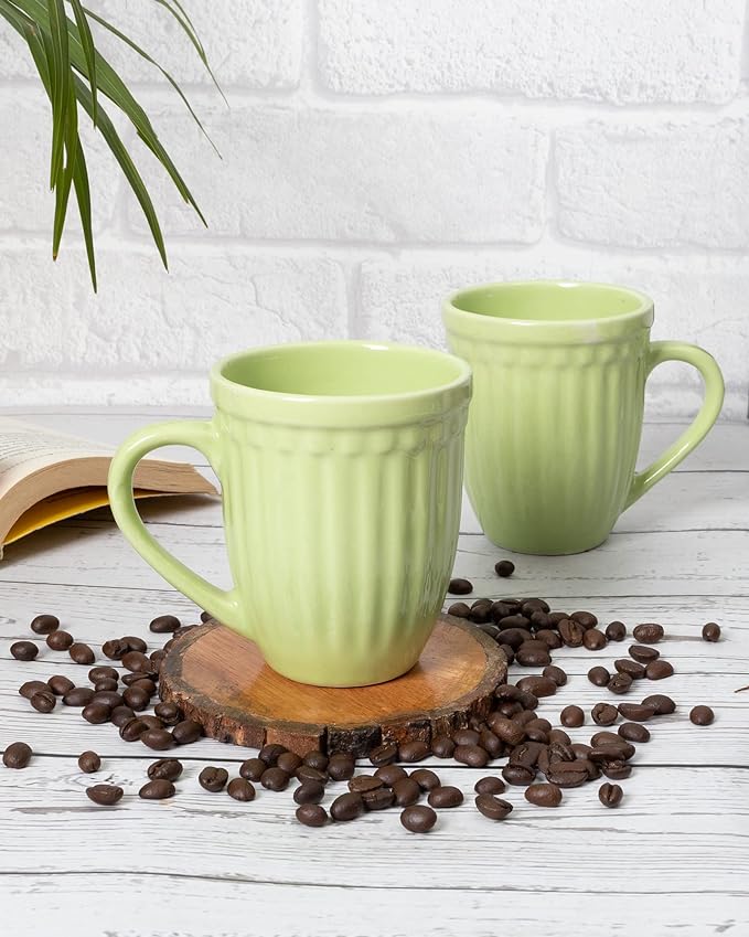 Mint green Handmade Irish Coffee Tea & Beer Mugs, Set of 2 Altered Glaze Latte Cups, Strips