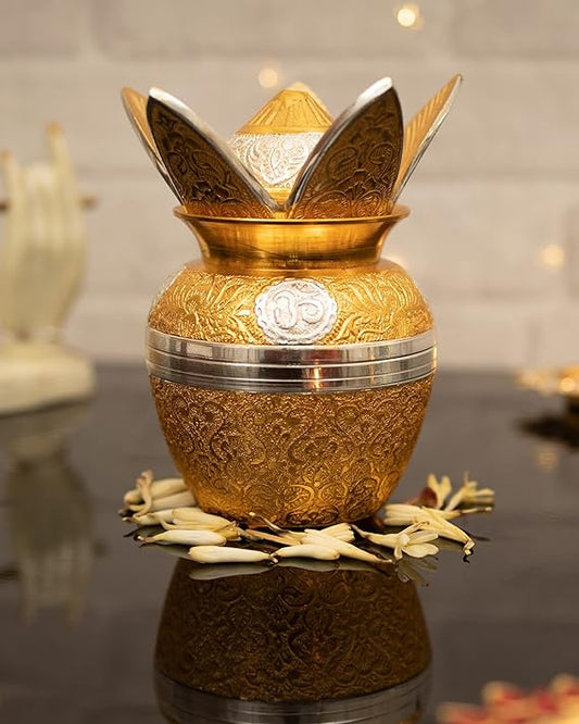 Brass Kalash Lota with Leaf with Brass Coconut for Pooja Temple, Decorative Kalash for Wedding, Brass kalasam for Gift, Pooja Items for Home, Housewarming Gift