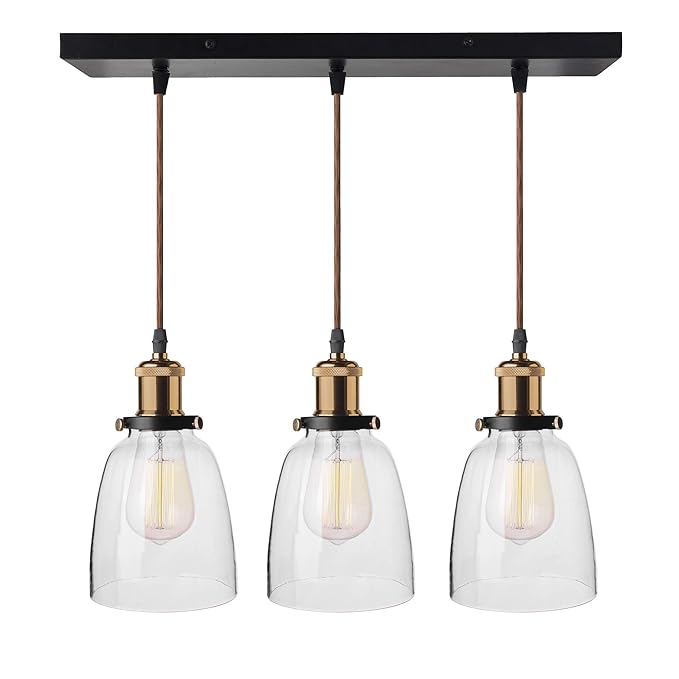 3-Lights Linear Cluster Chandelier Modern Bell Glass Shade Hanging Light, Antique Socket, E27 Holder, Decorative, Black, URBAN Retro, Nordic Style