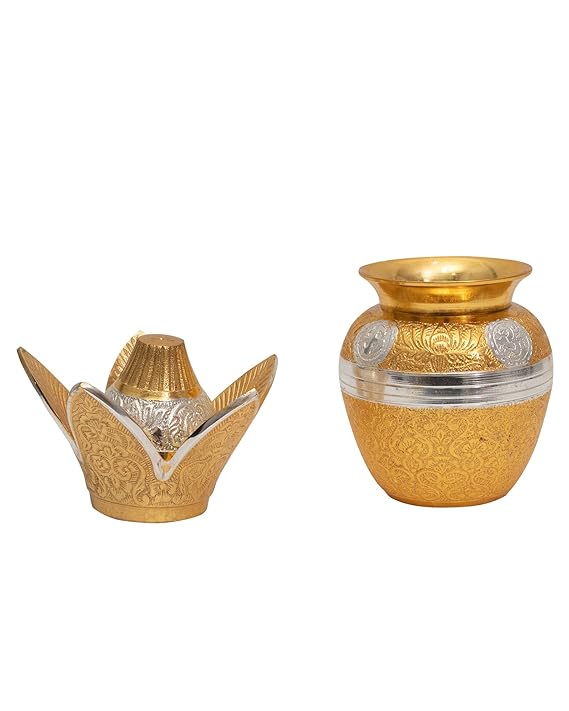 Brass Kalash Lota with Leaf with Brass Coconut for Pooja Temple, Decorative Kalash for Wedding, Brass kalasam for Gift, Pooja Items for Home, Housewarming Gift