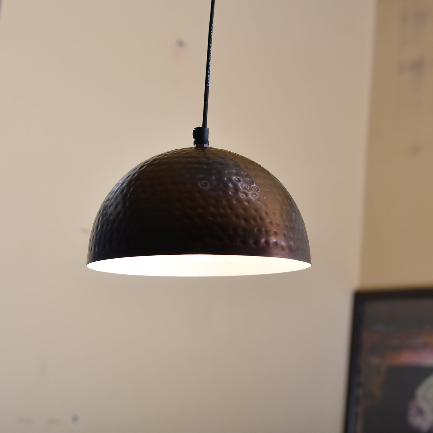 Antique copper hammered pendant, hanging lamp, 8''