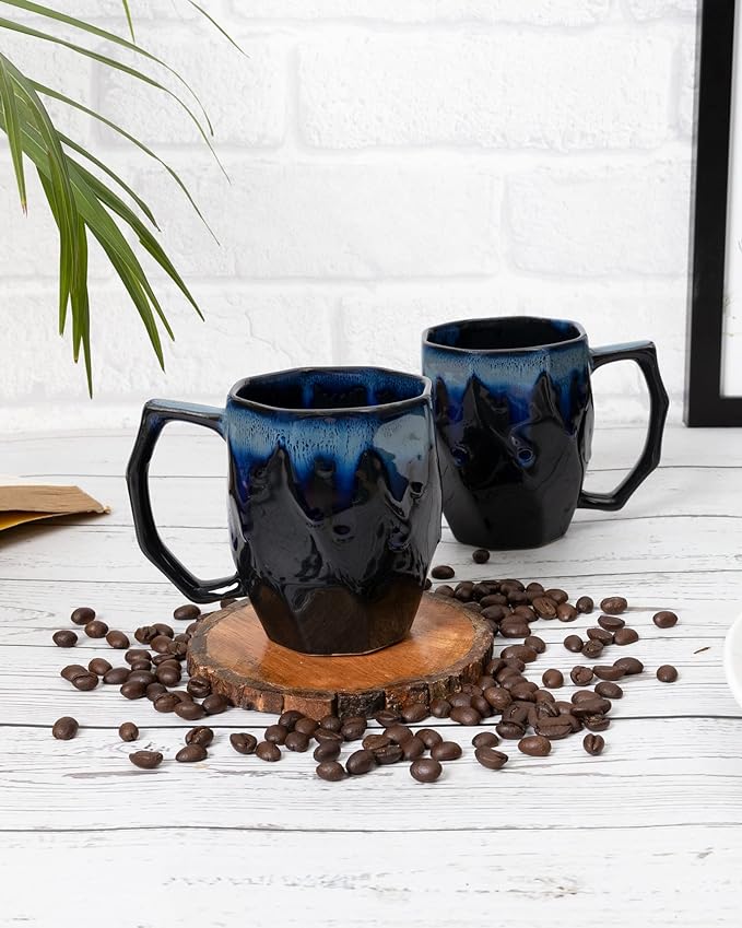 Mint green Handmade Irish Coffee Tea & Beer Mugs, Set of 2 Altered Glaze Latte Cups, Strips