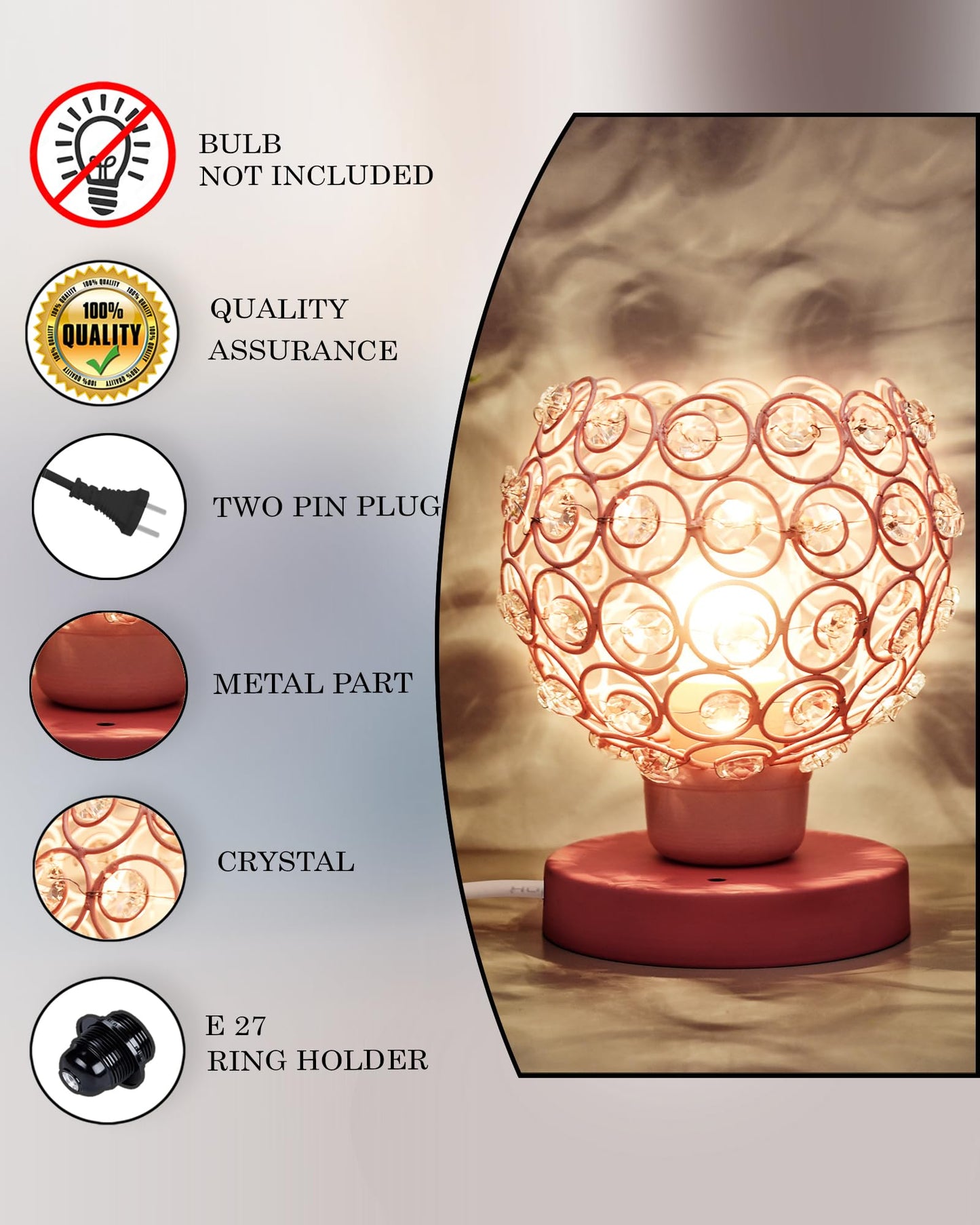 Semi Crystal Table Lamps Mood Lighting | Small Crystal Night Lamp Stylish Bedside Lamp Light | Unique Modern Decorative Desk Lamp for Bedroom Living Room, Pink