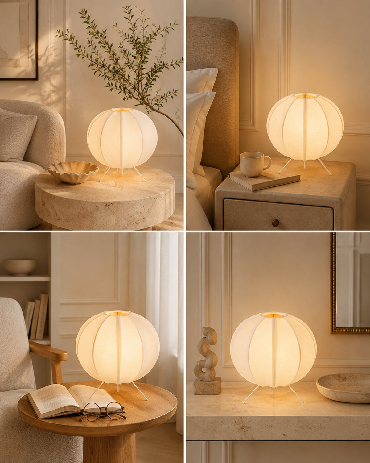 Homesake® Traditional Style Design Living Room Silk Fabric Table Lamp for Home and Hotel Decoration Ball Shade Silk Restaurant Table Lamps White