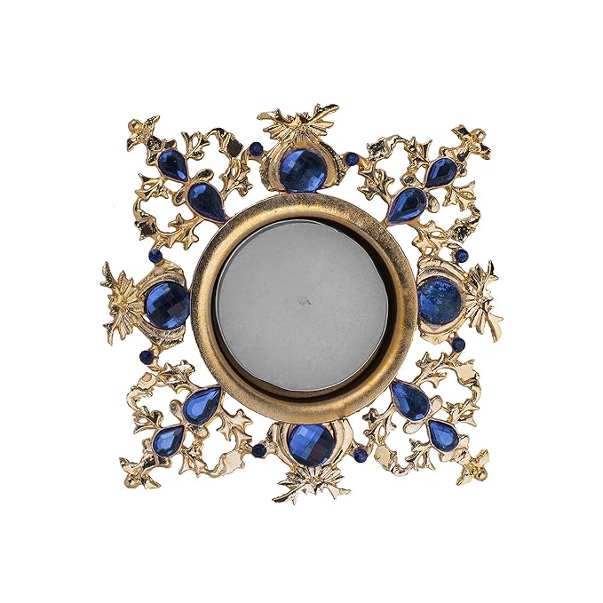 Crystal Square Tea Light Candle Holders, Flower Decorative Diya for Wedding Coffee Table,Small 4" Side