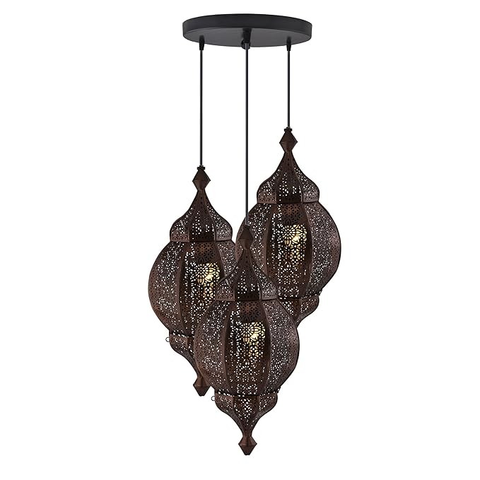 3-Lights Round Cluster Chandelier Ceiling Antique Classic Moroccan Orb Hanging Light with Braided Cord, URBAN Retro