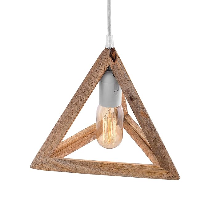 Wooden Triangle Hanging Light with Holder