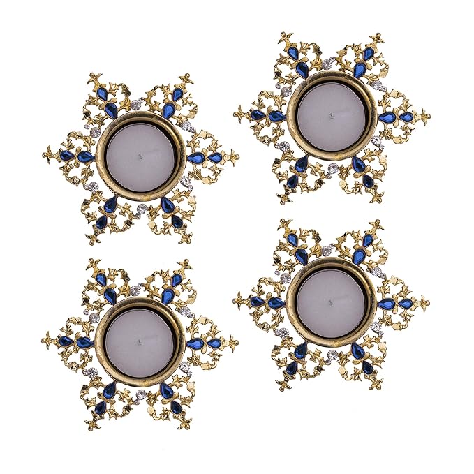 Crystal Tea Light Candle Holders, Twisted Flower Decorative Diya for Wedding Coffee Table,Small 4" Dia