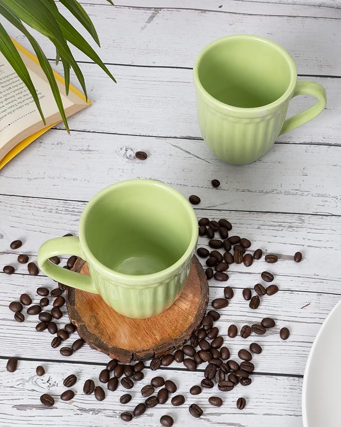Mint green Handmade Irish Coffee Tea & Beer Mugs, Set of 2 Altered Glaze Latte Cups, Strips
