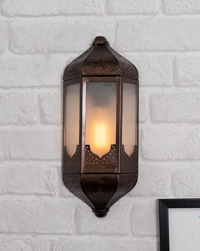 Vintage Moroccan Wall Sconce Lamp, Decorative Door Light, Antique Copper